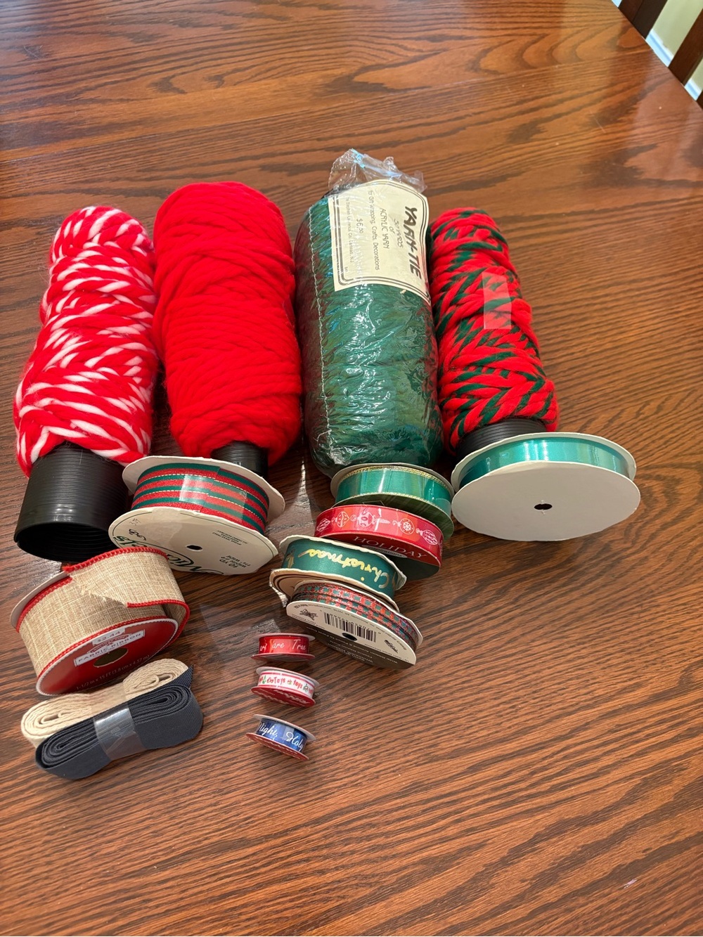 Christmas ribbon and yarn